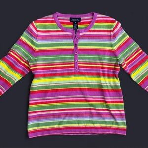 Retro Striped Jones New York Multicolored Cotton Button Shirt Women’s Med Y2K